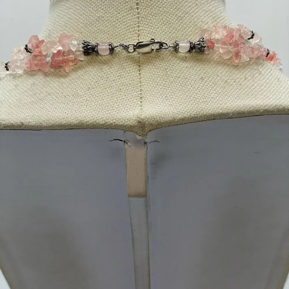 Cherry Rose Clear Quarts Beaded Pendant 925 Sterling Silver Layered Necklace